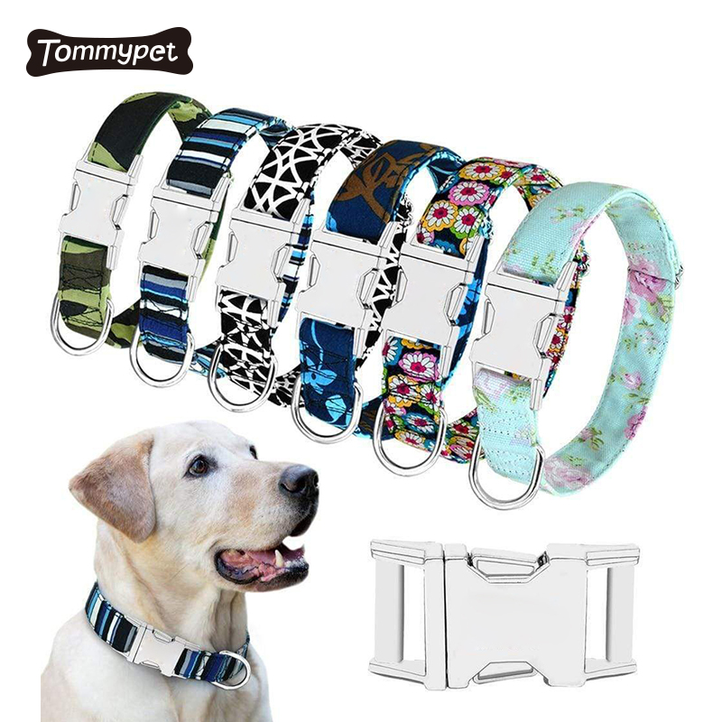 OEM & ODM Low MOQ Großhandel Blumennylon personalisiertes Luxusdesigner individuelles Hundehalsband aus Gurtband