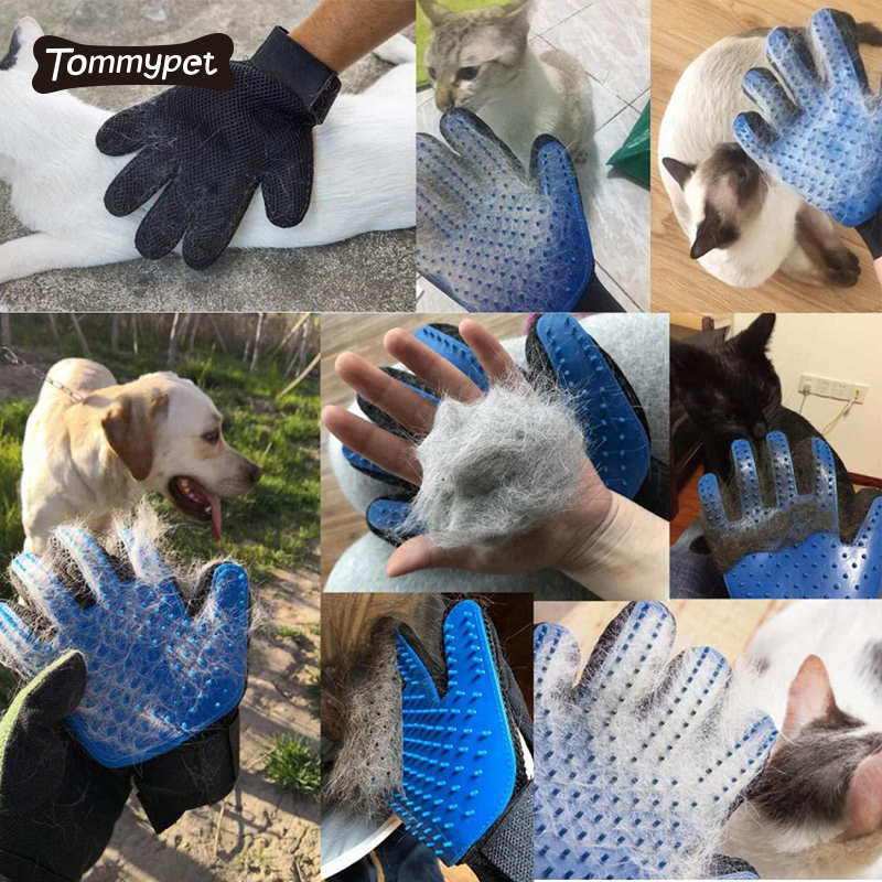 Benutzerdefinierte Silikon-Tierhaarentferner-Handschuhe Pet Grooming Guantes de mascotas Deshedding Brush Handschuh mit 256 Pflegetipps
